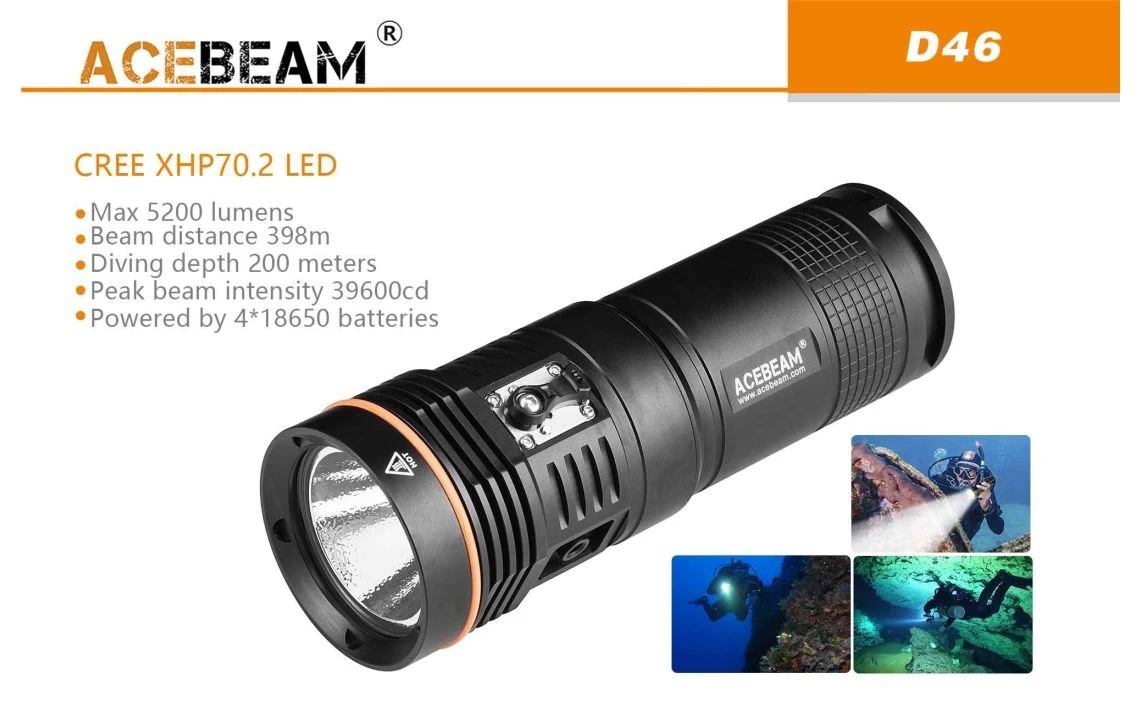 AceBeam D46 XHP70.2 5200 Lumen 398m Diving Torch - Image 6