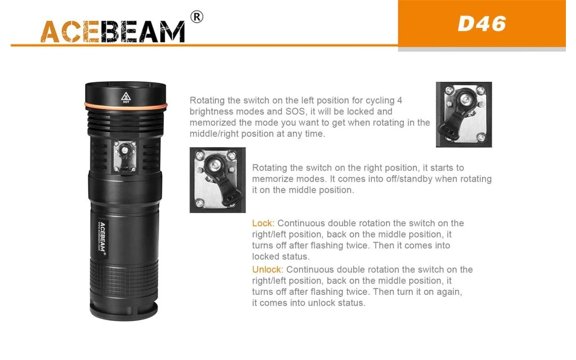 AceBeam D46 XHP70.2 5200 Lumen 398m Diving Torch - Image 3