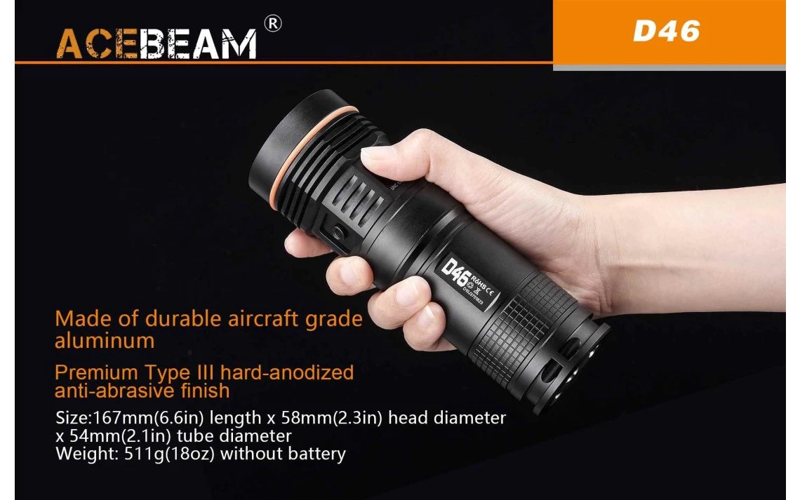 AceBeam D46 XHP70.2 5200 Lumen 398m Diving Torch - Image 8