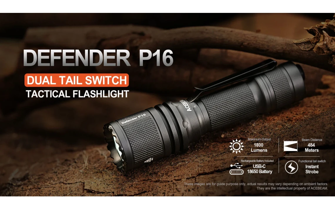 Acebeam Defender P16 Dual Switch 1800 Lumen Tactical Torch - Image 6