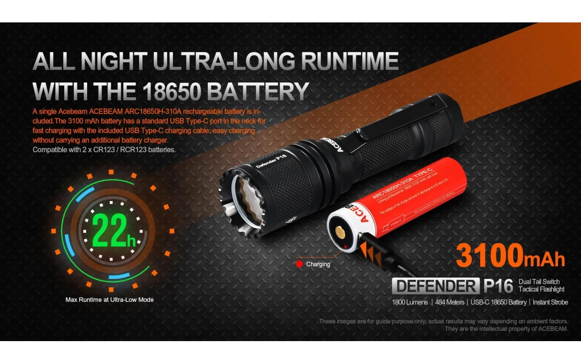 Acebeam Defender P16 Dual Switch 1800 Lumen Tactical Torch - Image 13
