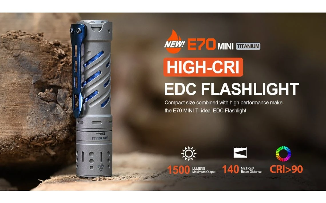 AceBeam E70 Mini Ti Compact 2000 Lumen Titanium EDC Torch - Image 2