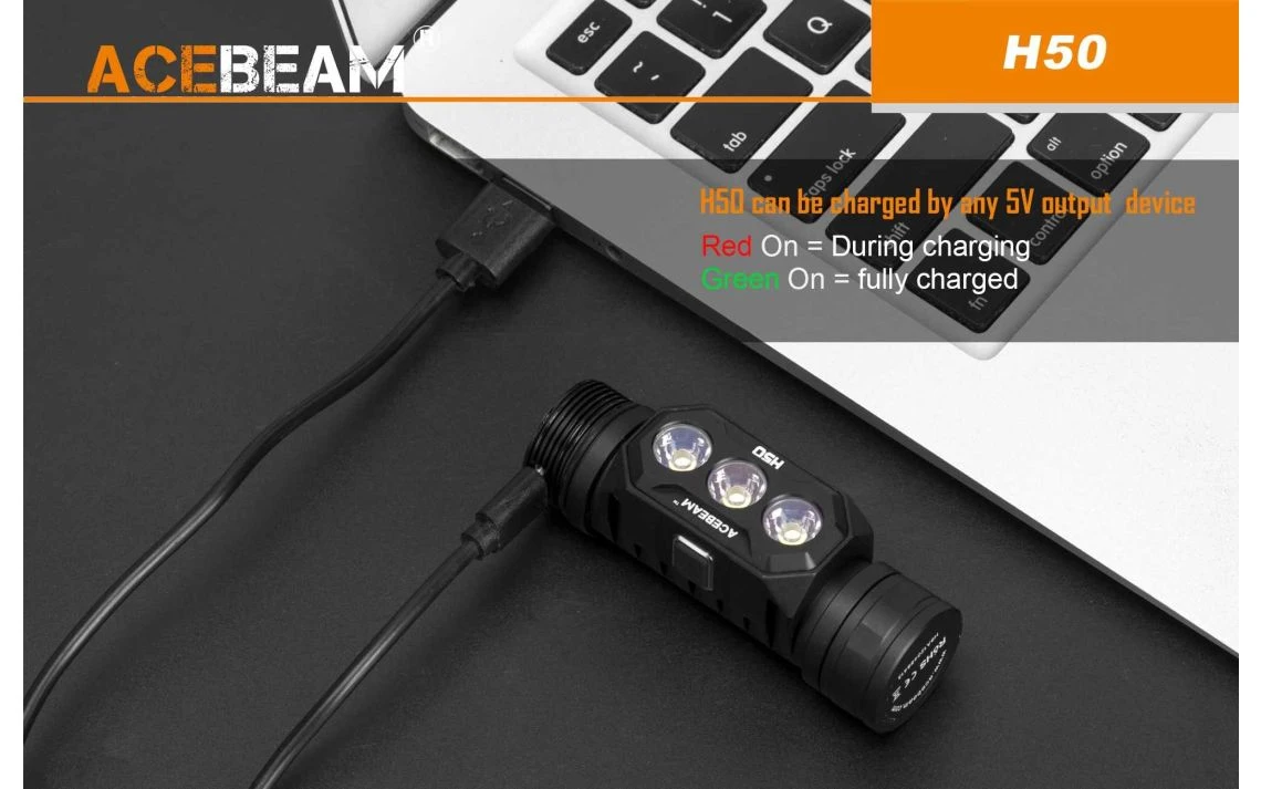AceBeam H50 Lightweight 2000 Lumen Rechargeable LED Headlamp - Image 7