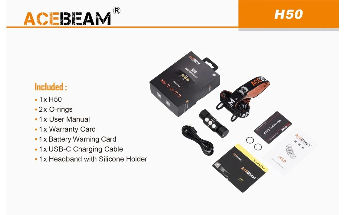 AceBeam H50 Lightweight 2000 Lumen Rechargeable LED Headlamp - Image 15