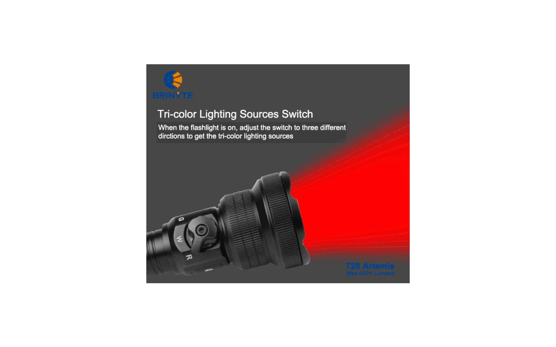 Brinyte T28 Zoomable 650 Lumen 525m White, Red And Green Hunting Torch - Image 9