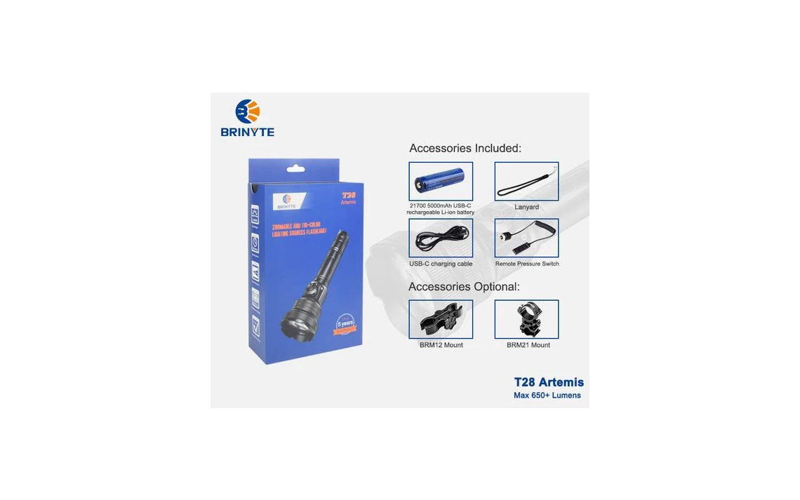 Brinyte T28 Zoomable 650 Lumen 525m White, Red And Green Hunting Torch - Image 11