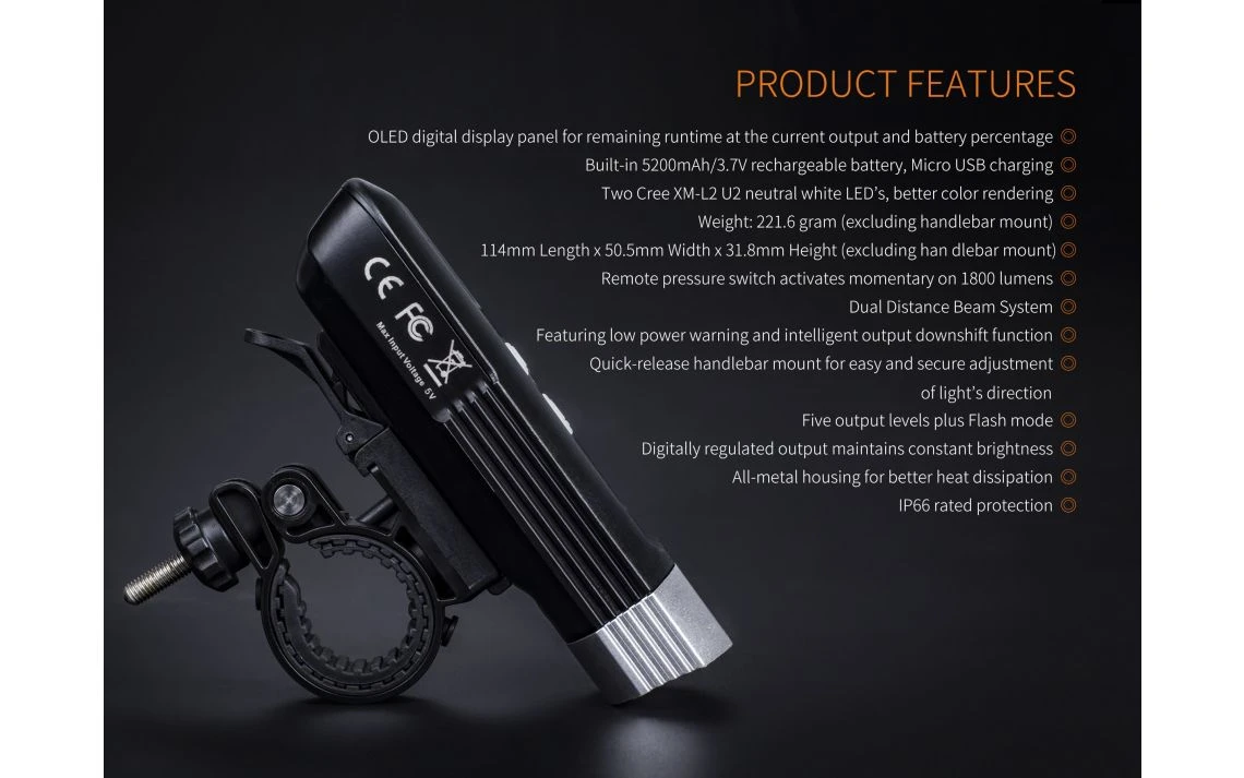 Fenix BC30R 1800 Lumen Rechargeable LED Bike Light - Image 6