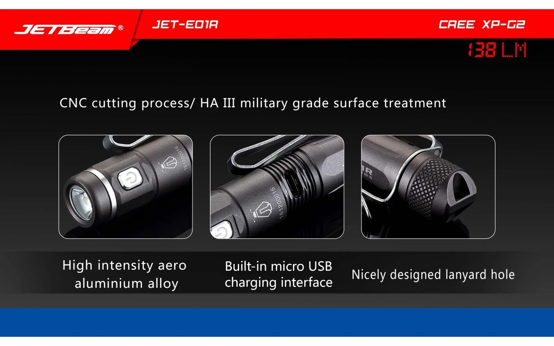 JETBeam JET-E01R Mini 138 Lumen AAA Rechargeable EDC Torch - Image 8