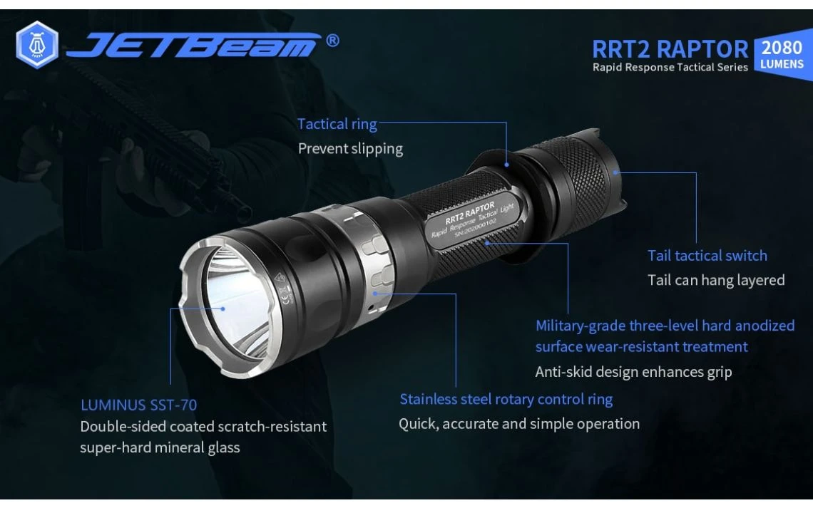 JETBeam RRT2 Raptor Compact 2080 Lumen Tactical LED Torch - Image 13