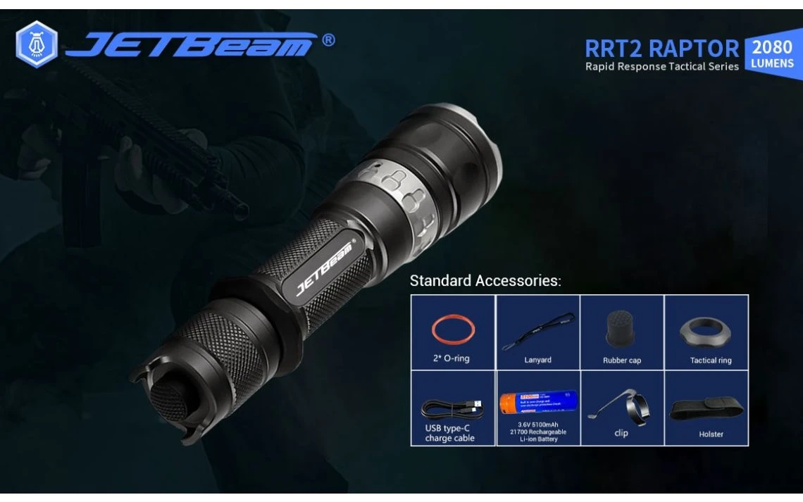 JETBeam RRT2 Raptor Compact 2080 Lumen Tactical LED Torch - Image 17