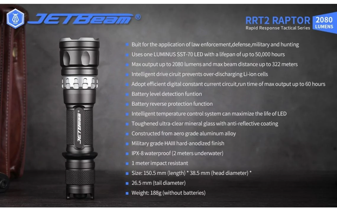 JETBeam RRT2 Raptor Compact 2080 Lumen Tactical LED Torch - Image 18