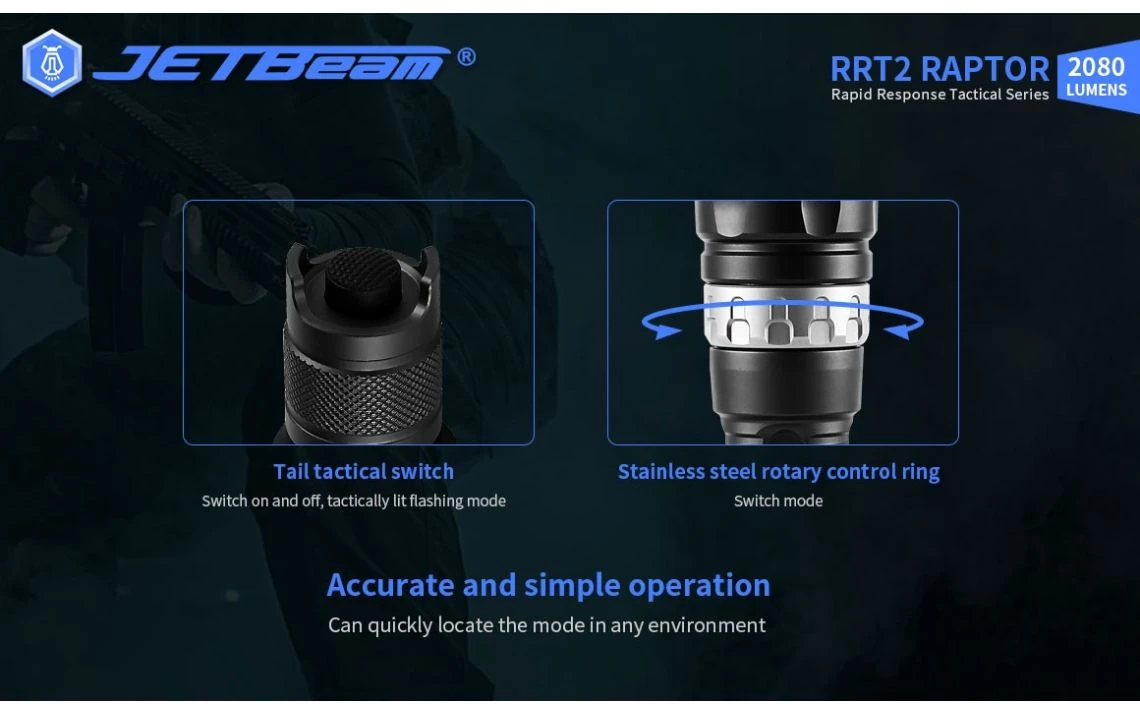 JETBeam RRT2 Raptor Compact 2080 Lumen Tactical LED Torch - Image 7