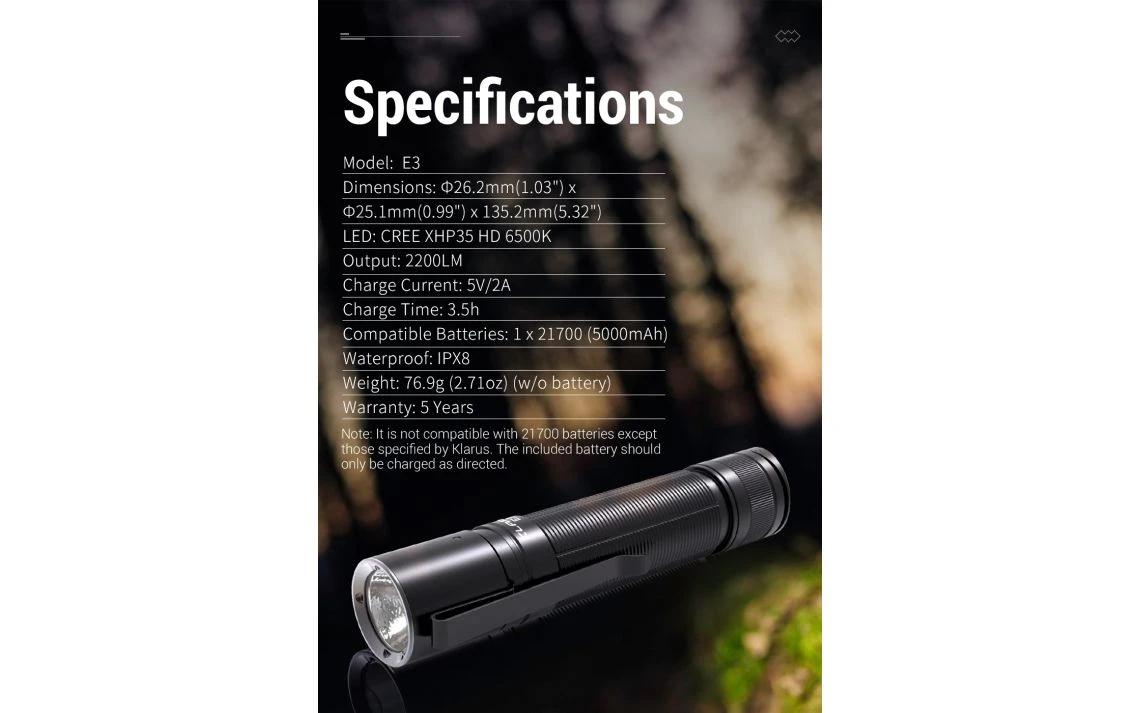 Klarus E3 Compact 2200 Lumen USB-C Rechargeable EDC Torch - Image 16