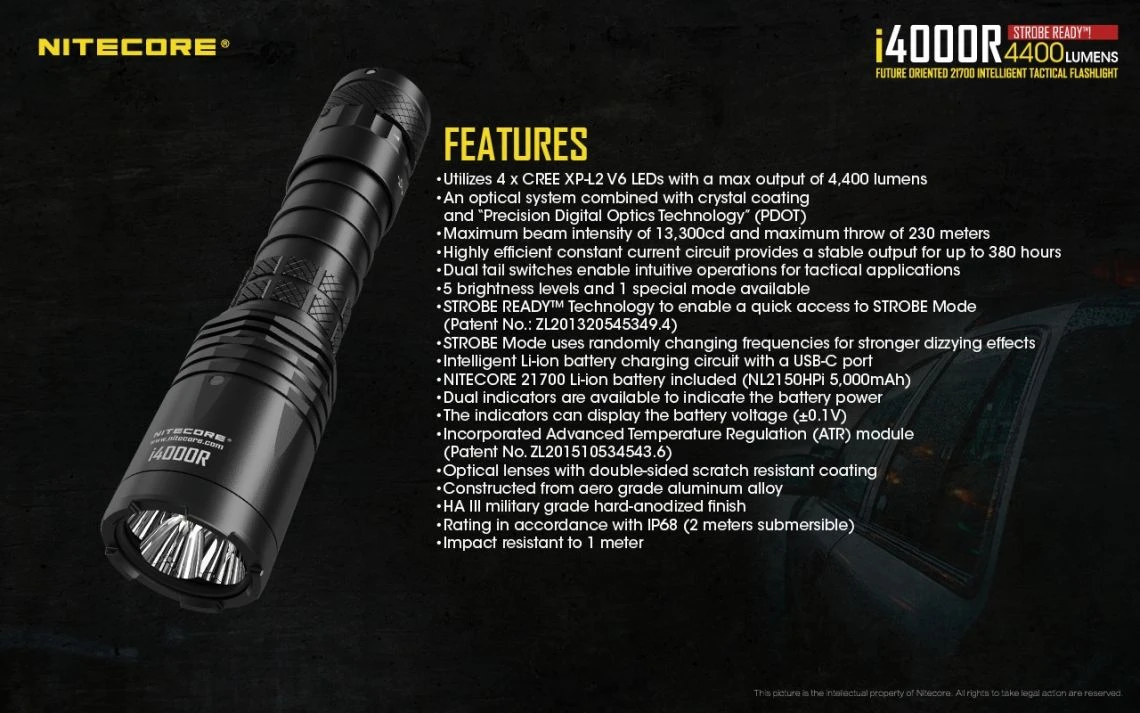 Nitecore I4000R Future Oriented 4400 Lumen Tactical Rechargeable LED Torch - Image 21