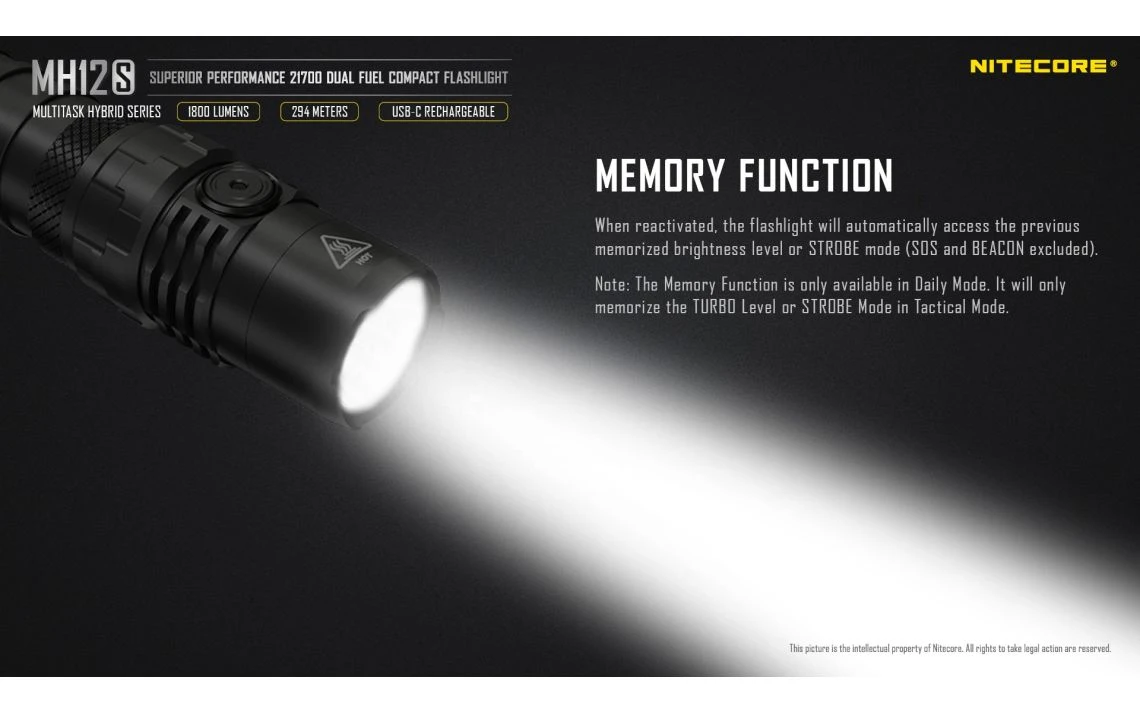 Nitecore MH12S 1800 Lumen Torch + Tiki Keychain Light Bundle 25 Nitecore MH12S 1800 Lumen Torch + Tiki Keychain Light Bundle - Image 23