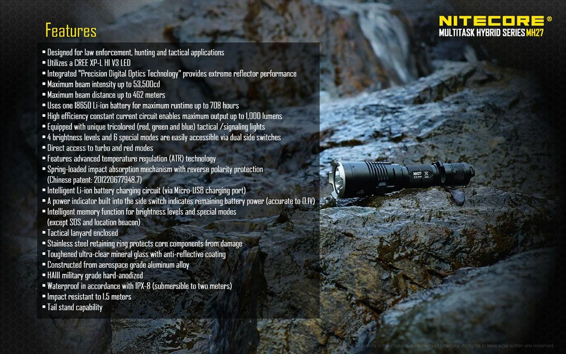 Nitecore MH27 'Tactical Blaze' Rechargeable Multi Colour Tactical LED Torch - Image 19
