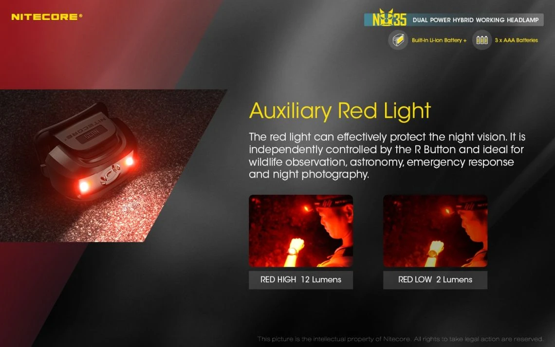 Nitecore NU35 Dual Powered 460 Lumen USB-C Rechargeable Headlamp - Image 10