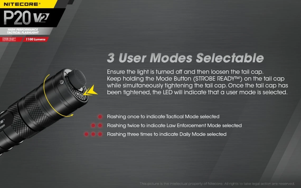 Nitecore P20 V2 Strobe Ready 1100 Lumen Tactical LED Torch - Image 14