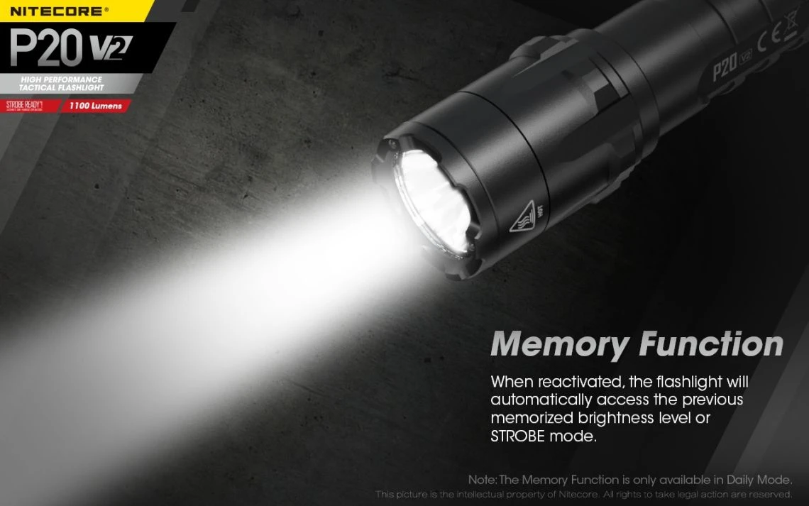 Nitecore P20 V2 Strobe Ready 1100 Lumen Tactical LED Torch - Image 16