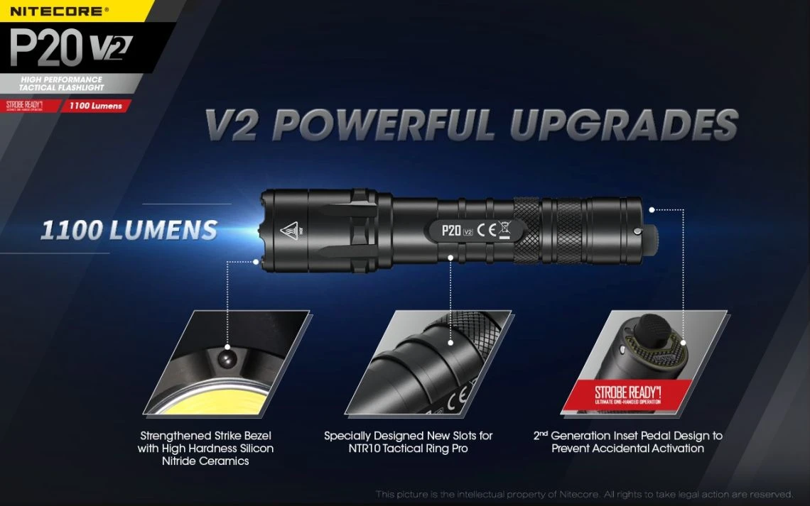 Nitecore P20 V2 Strobe Ready 1100 Lumen Tactical LED Torch - Image 5