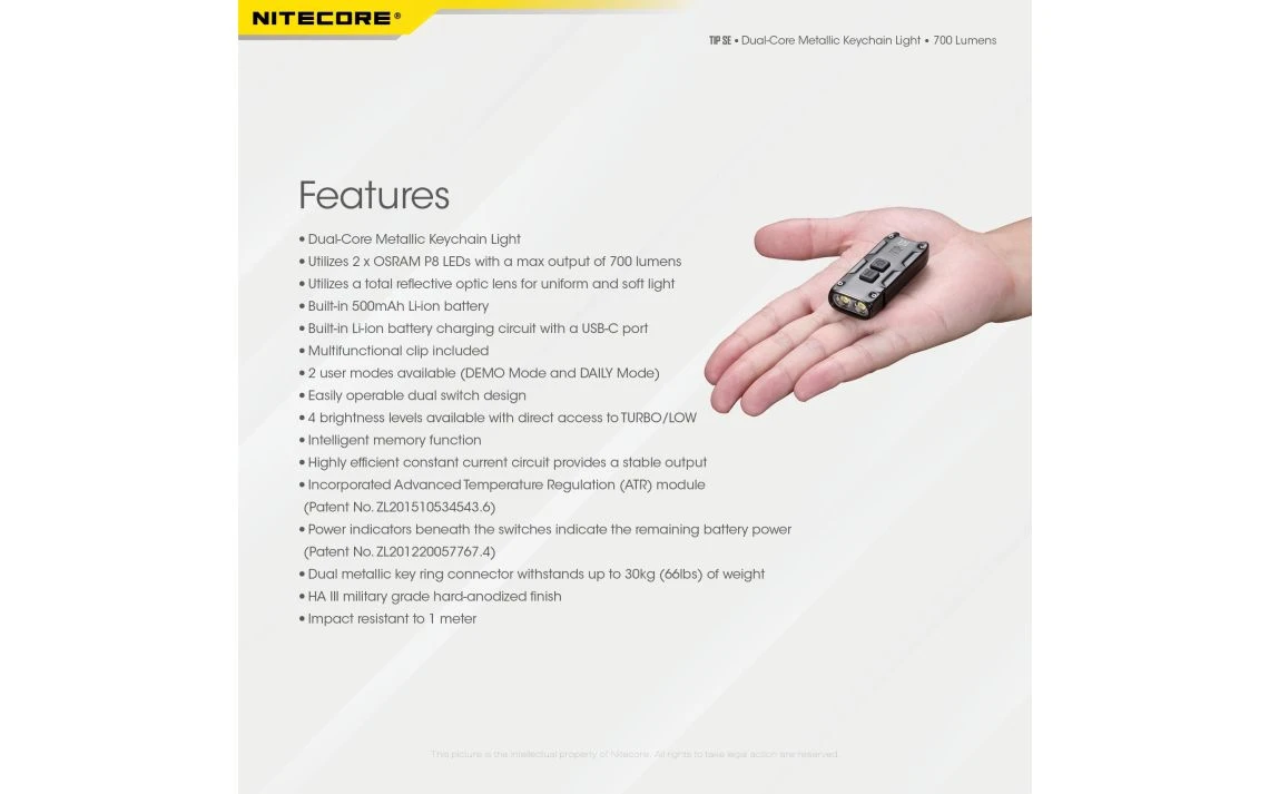 Nitecore TIP SE Compact 700 Lumen USB-C Rechargeable Keychain Light 25 Nitecore TIP SE Compact 700 Lumen USB-C Rechargeable Keychain Light - Image 23