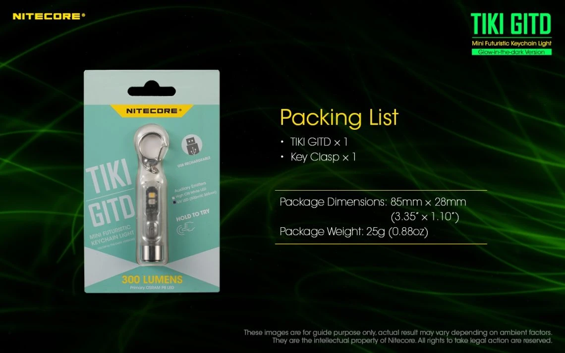 Nitecore TIKI GITD Green Glow In The Dark 300 Lumen Keychain Light - Image 32