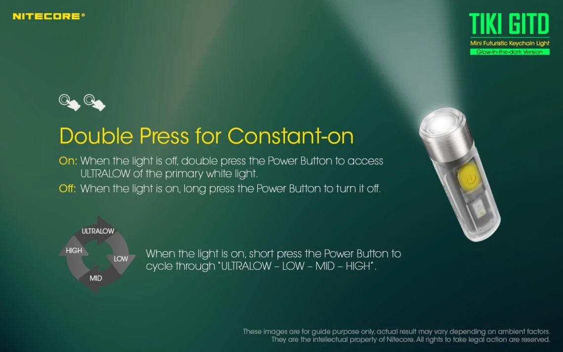 Nitecore TIKI GITD Green Glow In The Dark 300 Lumen Keychain Light - Image 16