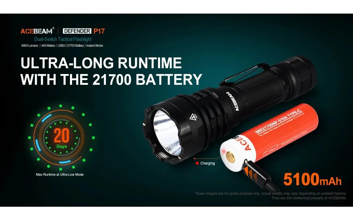 Acebeam Defender P17 Dual Switch 4900 Lumen Tactical Torch - Image 6