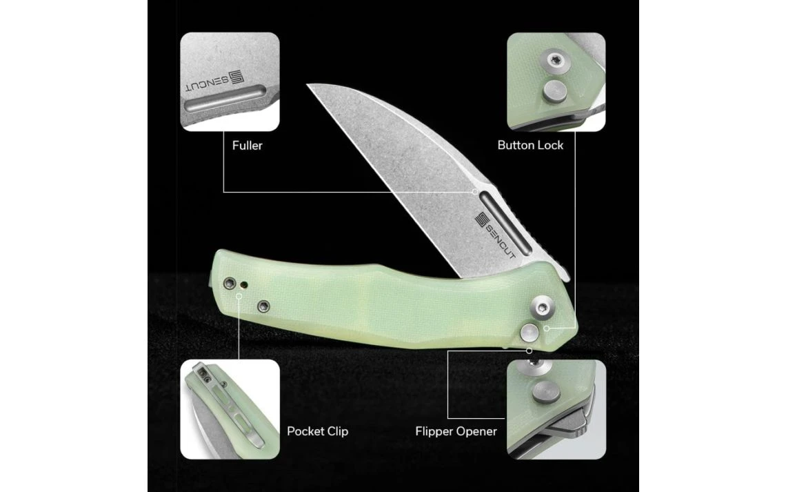 Sencut S21011-3 Watauga Flipper Button Lock Knife Natural G10 Handle 3.48" - Image 8