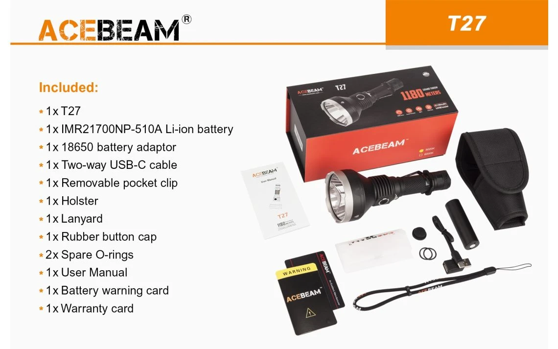 Acebeam T27 Green Beam 220 Lumen Rechargeable LED Torch - Image 7