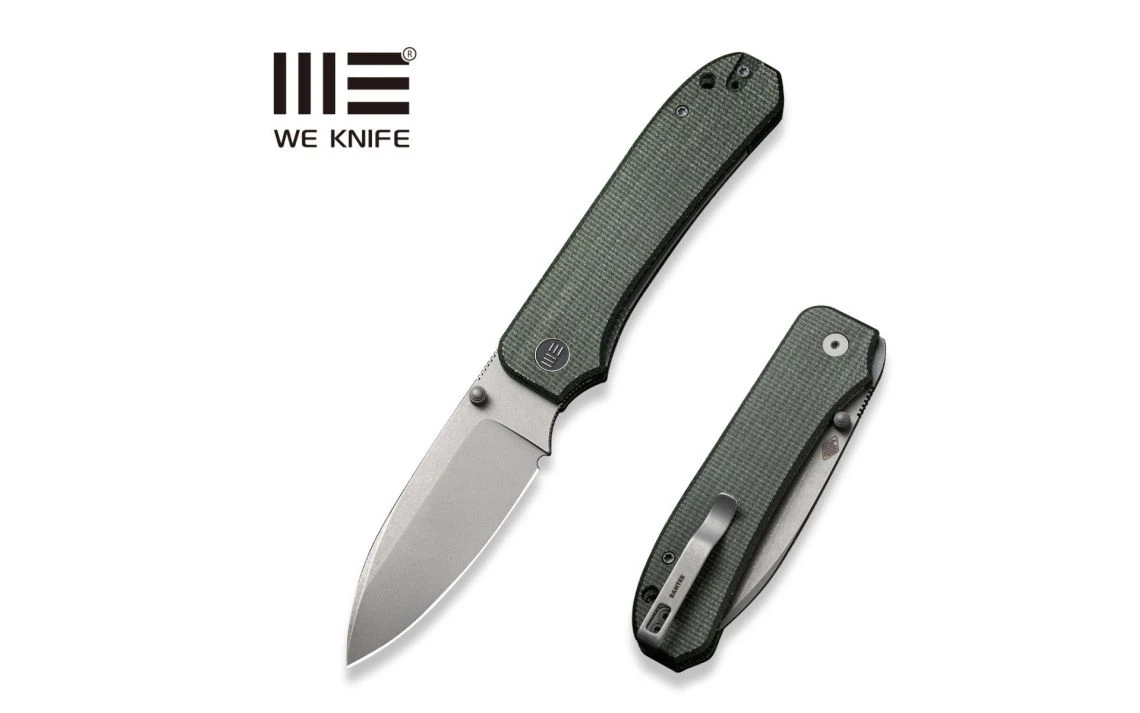 WE Knife WE21045-2 Big Banter Thumb Stud Knife Green Canvas Micarta Handle 3.69" - Image 5